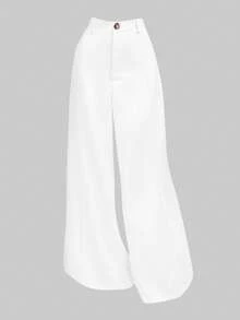 SHEIN LUNE Women's Minimalist Linen Blend Color Block Casual Pants, Suitable For Commuting Winter Fall Autumn