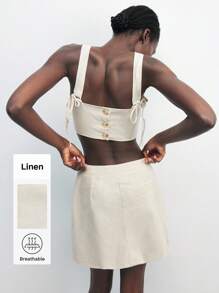 Maija 2025 Summer New Music Festival, Graduation, Beach Vacation Outfit, Bohemian Tie-Up Bowknot Back Open Button Asymmetric Cut Midi Skirt 2 Pieces Set For Women, Casual Daywear - Beige - View 1