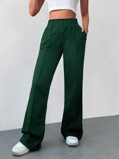 EURMUSE 100%Cotton Solid Color Wide Leg Pants With Elastic Waistband