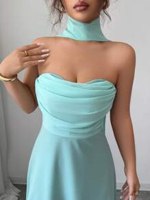 Elenzga Strapless Ruffle Waist A-Line Flowy Elegant Romantic Women Dress