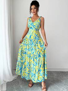 Rafferiza 女士优雅印花无袖连衣裙 - 綠色 - 查看 6