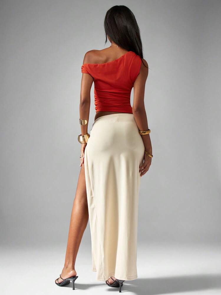 MISSGUIDED Cut Out Detail Maxi Skirt Floor Length High Waisted Side Split Evening Club Party Design Button Embellished Long Skirt Festival Summer Beach Lightweight Silky Feel