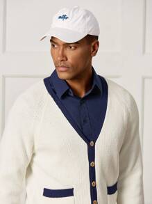 Manfinity CityGents Męski, kontrastowy, jednorzędowy, dzianinowy kardigan z długim rękawem i kieszeniami - Niebieski i biały - Zobacz 5