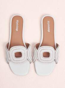 Styleloop White Retro Casual Holiday Slippers With Small Faux Pearl Decor  Boho Feels Vintage Cottage Core Frenchy Shoes Spring Shoes Spring Break Easter - White - View 4