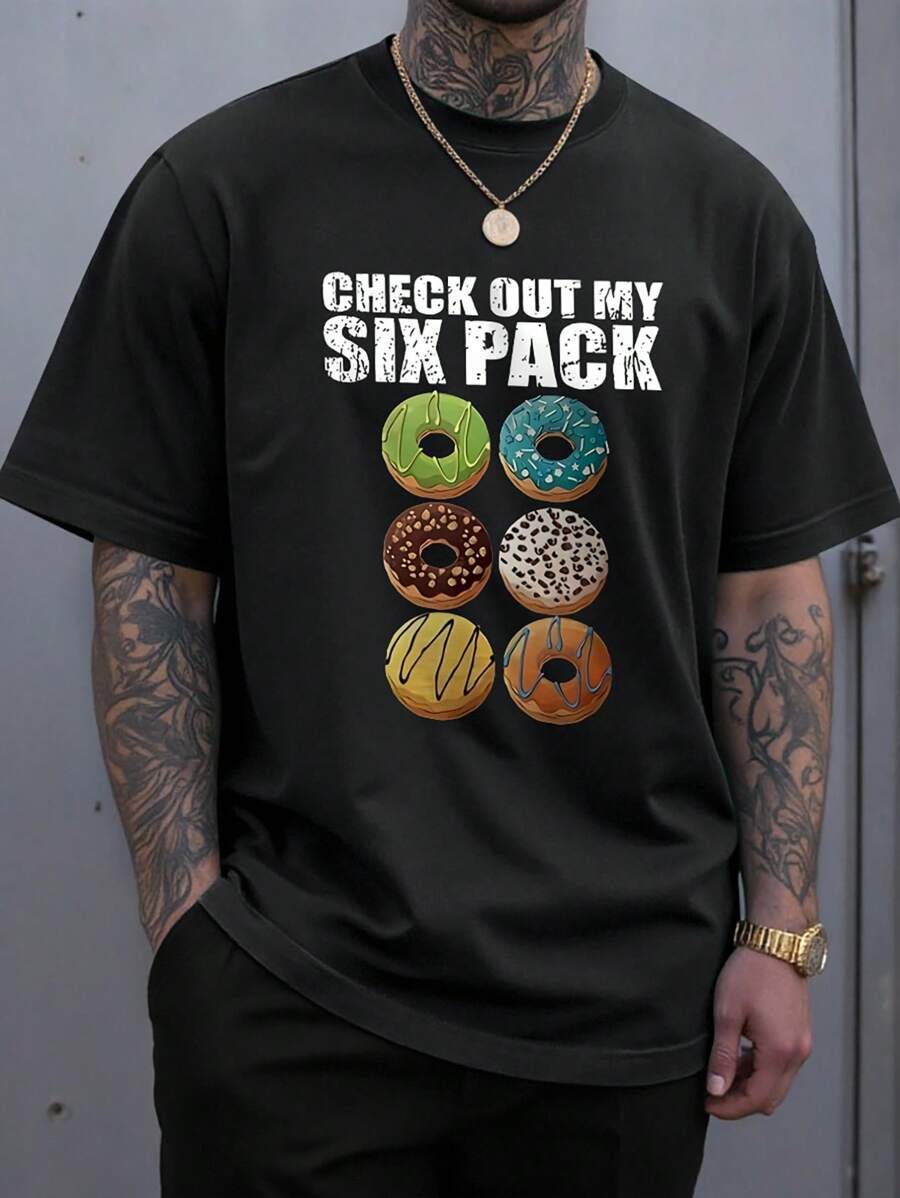 Manfinity Homme Men's Casual Donut Print Short Sleeve T-Shirt, Summer - Black - View 1