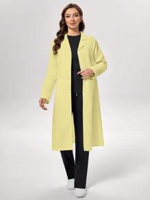 TaskEZ 纯色做旧翻领单排扣长款实验室大衣 - 黃色 - 查看 8