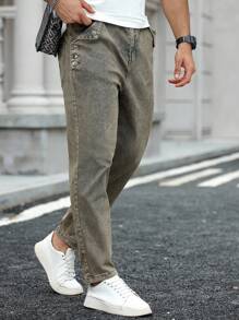 Manfinity Homme Jeans holgados de estilo callejero americano vintage lavados para hombres de talla grande - Azul - Ver 6