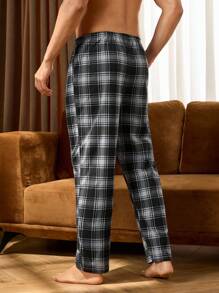Men's Casual Plaid Lounge Pants, For Autumn, Fall, Winter
