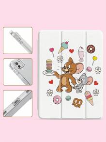 TOM & JERRY X SHEIN 1pc Cute And Creative Cartoon Collaboration, High-End Texture, Simple, Fully Transparent, Shockproof And Fashionable Pad Case. Halloween And Christmas Gift, Compatible With IPad/ - Multicolor - View 2