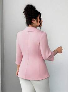 Elenzga Elegante chaqueta superior plisada con flor 3D en color rosa para mujeres de talla grande