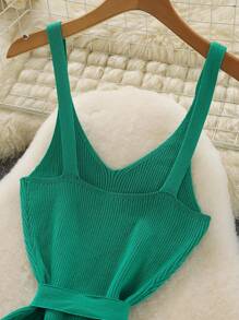 Franclia Solid Color Camisole Dress, Bodycon Knit Fabric, Suitable For Holiday & Work Knitted Sweater Clothes For University