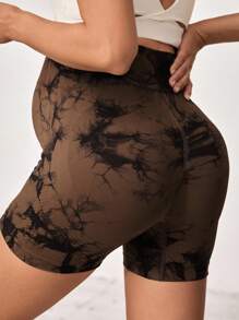 SHEIN Tie-Dye High Waist Maternity Fitness Shorts - Brown - View 2