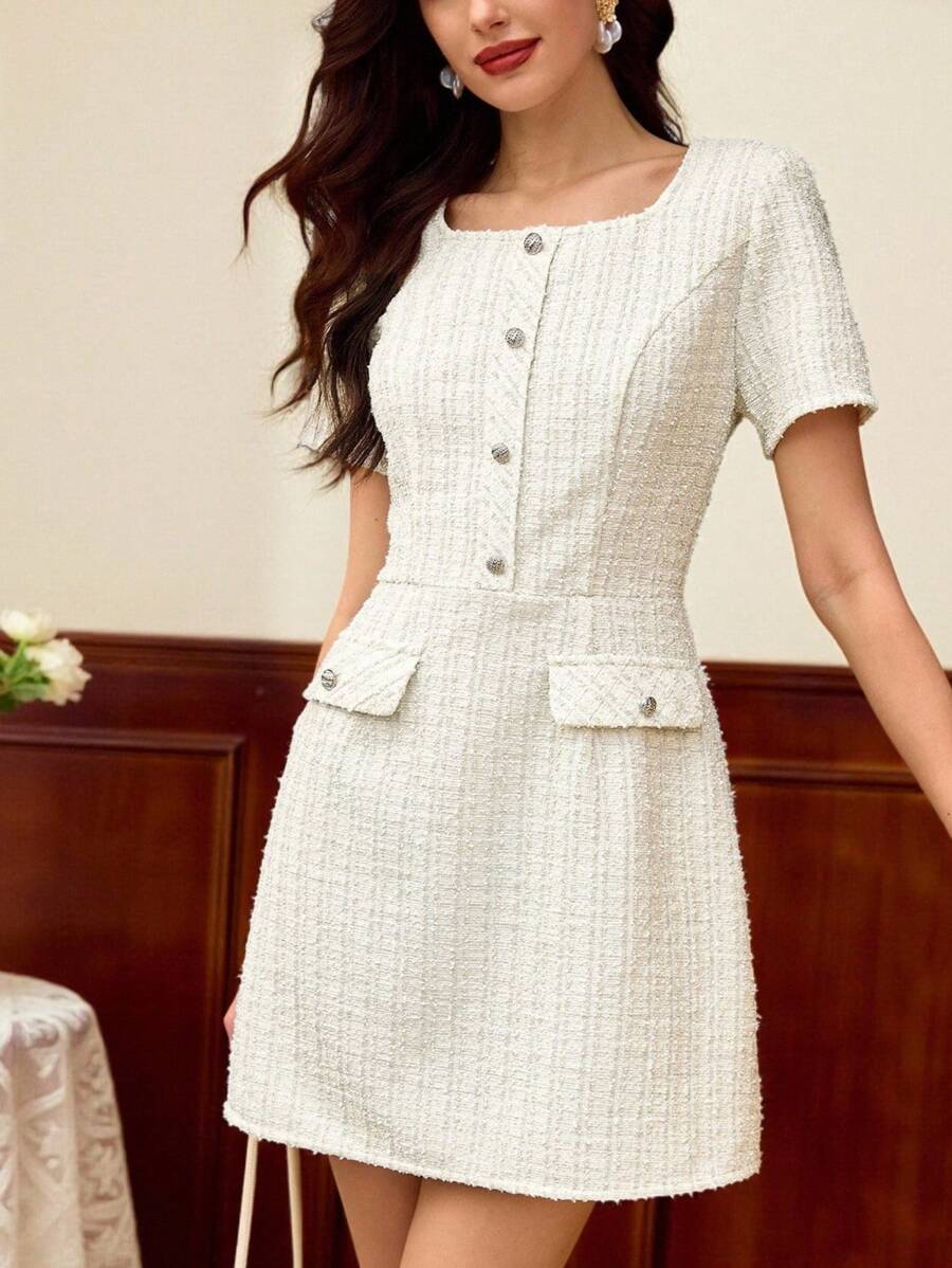 Vintamour Vintage Retro Elegant Women Mini Dress Casual Holiday Vacation Outfits Woman Wedding Guest Dress Women Back To School Birthday Dresses For Women Elegant Teacher Outfits For Women Business Casual Woman Birthday Outfits For Women Vacation Outfits Women Elegant Dresses For Women Office Outfits For Women Back To School Clothes Fall Women Clothes White Dresses Classy Elegant Vacation Dress Fall Clothes Festival Outfits For Women - Beige - View 1