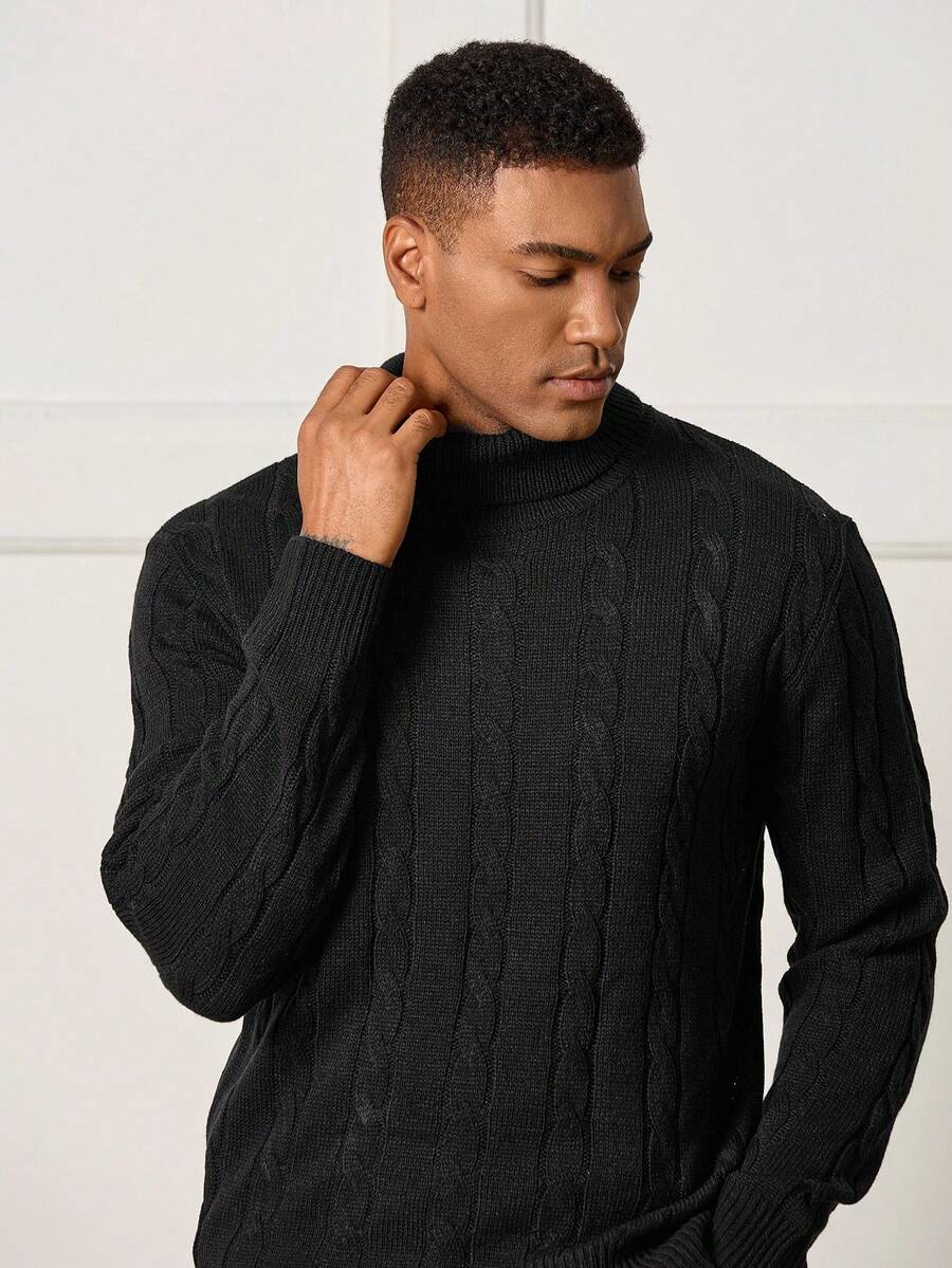 Manfinity CityGents Jersey de cuello alto informal de unicolor para hombre, otoño/invierno