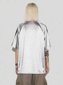 Coolane 女式夏季大码图案运动衫T恤，金属银色，适合音乐节和运动装