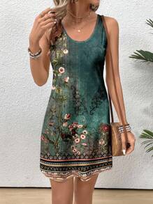 SHEIN LUNE Vestido ajustado sin mangas con estampado floral para mujer, verano