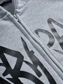Manfinity Streetrush Sudadera con capucha de doble capa de moda callejera para hombres jóvenes, sudadera con estampado gráfico oversize