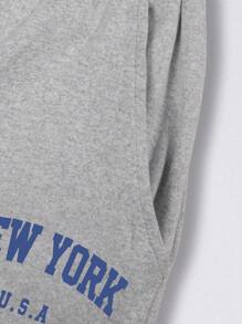 Sparklyn 2 Stücke/Set lässiges minimalistisches T-Shirt mit New York Buchstaben Muster und Taillenraffung und Hose mit weitem Bein für Teenager Mädchen - Grau - Übersicht 4