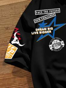 Manfinity Joysei 男士休闲标语印花短袖衬衫，夏季