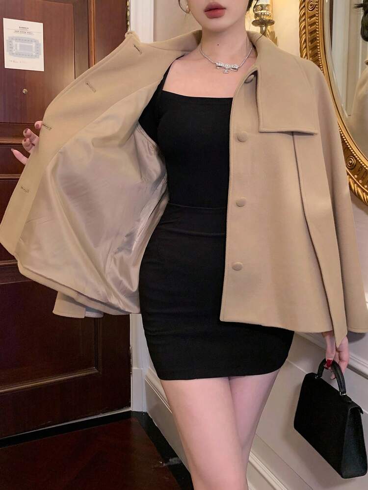 Women's Elegant Cloak Shawl Butterfly Collar Woolen Coat, Autumn/Winter Jacket