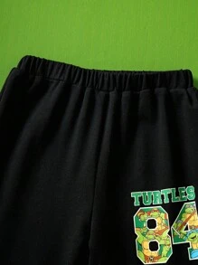 TEENAGE MUTANT NINJA TURTLES | SHEIN Young Boy Cartoon & Numeral Print Black Hoodie Sweatshirt And Sweatpants Sporty Casual Set, Autumn/Spring - Black - View 6