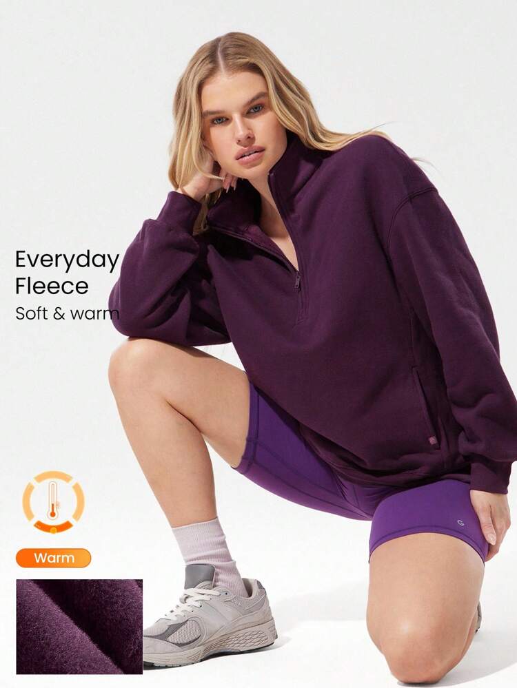 Everyday Fleece Loose Hip Length Half-Zip Long Sleeve Sweatshirt With Side Pockets Daily Casual Fall Winter Fall Winter