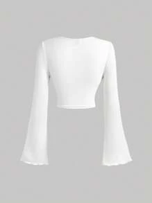 SHEIN MOD 2pcs Black & White Women Sweetheart Collar Ruffle Flare Sleeve T-Shirt, Classy Tops,Fall Clothes For Women,New Year, Elegant Tops,Going Out Tops, Wrap Tops For Women,Halloween, Christmas, Winter Clothes,Business Casual Woman,Works For Women,Boho - Black and White - View 3