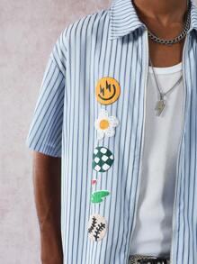 Manfinity Roghcode Men Striped Embroidered Decor Short Sleeve Shirt - Multicolor - View 3