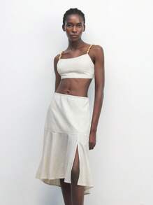 Maija 2pcs/Set Women Summer Vacation Beads Spaghetti Strap Cropped Top And Skirt - Beige - View 7