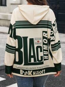 INAWLY Plus Size Contrast Color Striped Slogan Print Sweatshirt Pullover Fall Winter Autumn - Multicolor - View 2