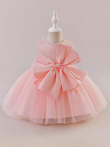 Glamorique Kids Infant Girls Sleeveless Tulle Puff Dress, Flower Girl Birthday Party Sweet Cute 3D Bow Princess Dress