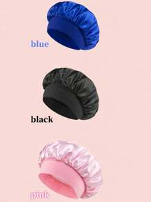 SHEIN 1 pezzo Cuffia da notte in seta Satin Bonnet, fascia morbida E W per capelli, berretto da casa in rosa e blu, decorazione per l'estate, adatto per il ritorno a scuola, con imbottitura in cotone, arricciature a collo solido, ampia traspiranti, cappello in satin per la cura dei capelli da donna