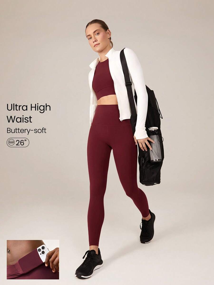 GLOWMODE 26 英寸 FeatherFit™ 高期望超高腰口袋紧身裤 - 酒紅色 - 查看 1