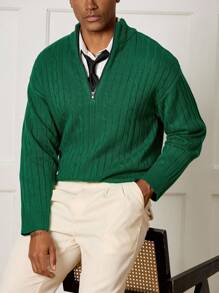 Manfinity CityGents Áo len cổ tròn màu trơn dành cho nam, thường ngày cho mùa thu đông - màu xanh lá - Xem 6