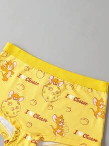 TOM & JERRY X SHEIN Women Yellow Cartoon Jerry Print Cami Top And Boyshorts Underwear Set, Women Two Pieces Outfits,Cute,Kawaii