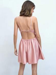 Maija Pink Satin Waist-Cinched Open Back Sleeveless Mini Dress, Elegant Fitted Simple Stylish Versatile, Suitable For Spring/Summer Festivals & Occasions - Pink - View 5