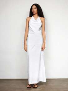 Maija 女式露背高领无袖上衣，休闲宽松都市百搭衬衫，配有可调节 D 形环装饰，现代时尚商务休闲设计，优雅柔软面料