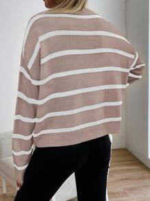 Chiquease Striped Pattern Drop Shoulder Sweater,Long Sleeve Tops Knit Pullover Fall Winter Outfit - Multicolor - View 2