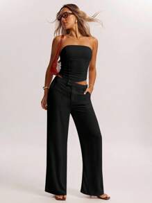 SHEIN BAE 女士纯色露背修身紧身胸衣上衣 - 黑色 - 查看 6