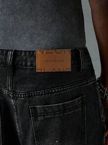 NEON BLANC Jeans casuales de corte holgado, de ajuste relajado, con patrón floral de rhinestones para hombre