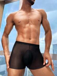 Men's Fashionable Side Slit Revealing Leg Provocative Mesh Revealing Buttocks Sexy Lingerie - Black - View 4