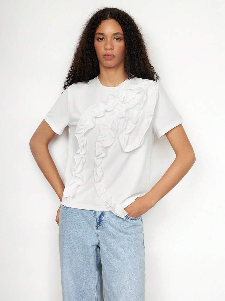 SHEIN Maija Women's Solid Color Short Sleeve T-Shirt, Minimalist And Fashionable, Suitable For Summer