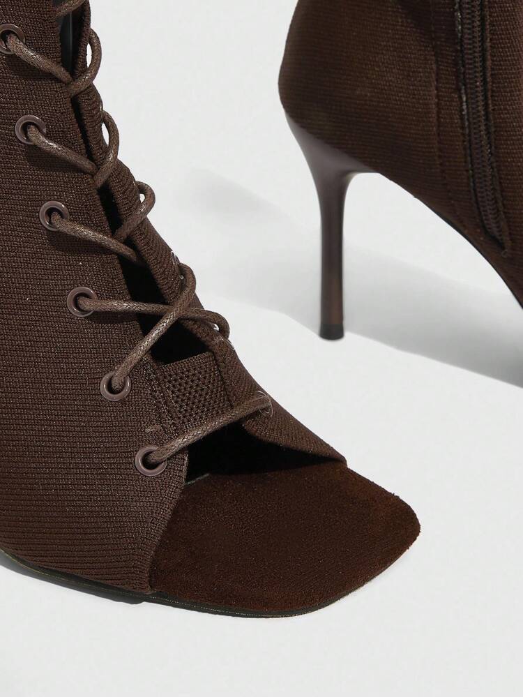 CUCCOO SZL Fashion Criss-Cross Strappy Peep-Toe Knee-High Boots For Christmas Spring Shoes