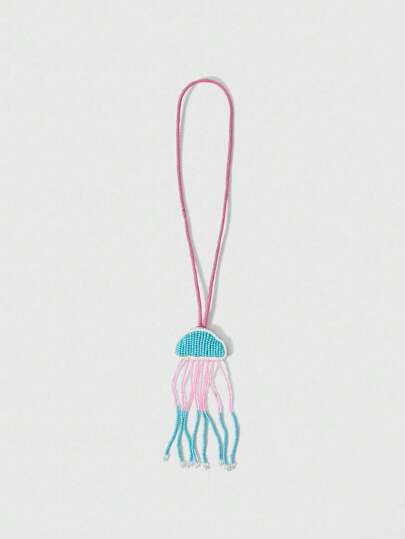 Fairycore 1pc Handmade Beaded Ocean Themed Sequin Leather Keychain/Bag Charm With Marine Elements