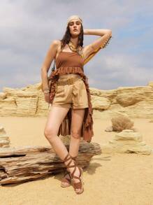 Styleloop Women's Simple Lace-Up Flat Sandals, Casual For Daily Wear Holiday Travel Essential Boho Coachella - Brown - View 7