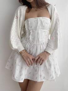 Sunnyshic Cute Vintage Chic Girly Women's White Knitted Cardigan With Floral Embroidered Details. Fall/Winter. Easy To Style.