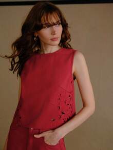 MOTF PREMIUM CASUAL EMBROIDERED DENIM TOP - Red - View 4