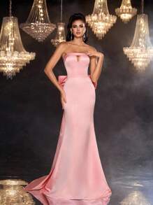 Glamrae Váy ống khoét lưng quá khổ màu hồng san hô thanh lịch và lộng lẫy dành cho quý cô dự tiệc trang trọng - Màu Hồng  San hô - Xem 5