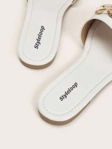 Styleloop Giày sandal đế bằng cho nữ, trang phục dự tiệc âm nhạc phương Tây theo phong cách Bohemian - trắng - Xem 5