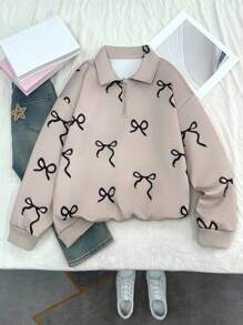 青少年女孩秋冬季休闲宽松蝴蝶印花卫衣 - 彩色 - 查看 1